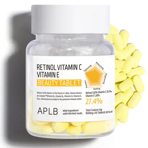 APLB Retinol Vitamin C Vitamin E Beauty Tablet 500mg x 30 – Skin, Hair & Nail Support Supplement