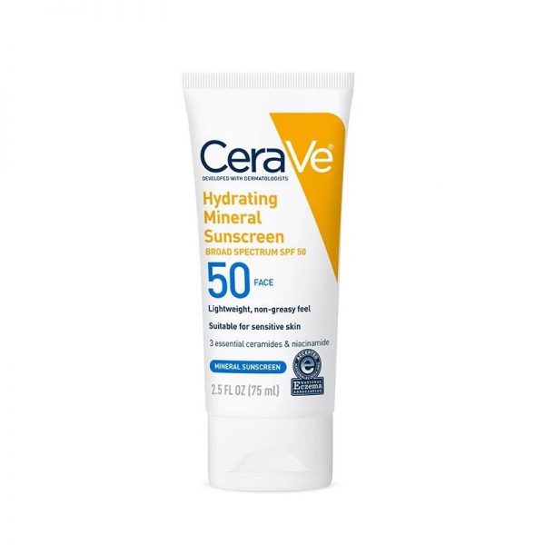 CeraVe Hydrating Mineral Sunscreen SPF 50 Face 75ml – Broad-Spectrum Sun Protection & Hydration
