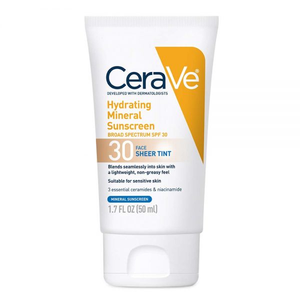 CeraVe Hydrating Mineral Sunscreen SPF 30 Face Sheer Tint 50ml – Broad-Spectrum Sun Protection & Lightweight Tint