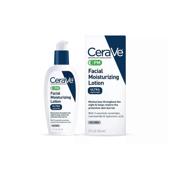 CeraVe PM Facial Moisturizing Lotion 60ml – Lightweight Night Moisturizer for Normal to Oily Skin